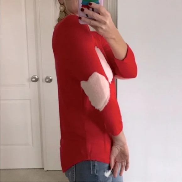 Red, Fuzzy Heart Long Sleeve Top - Picture 2 of 6